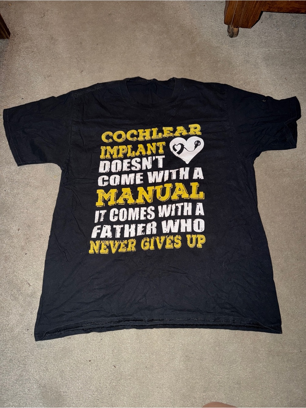 Gildan Black Graphic Tee with Yellow & White Text